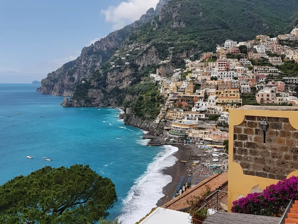 The beautiful, rugged coastline of Positano on the Amalfi Coast